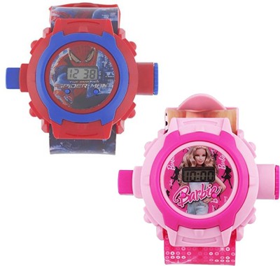 Fashion Gateway ( Spiderman and Barbie ) (fk46) Red::Pink Watch  - For Boys & Girls   Watches  (Fashion Gateway)