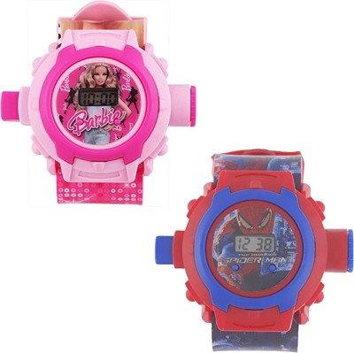 Fashion Gateway ( Barbie and Spiderman ) (fk58) Pink::Red Watch  - For Boys & Girls   Watches  (Fashion Gateway)