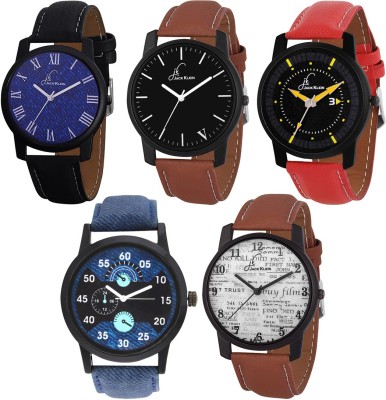 Jack Klein Combo of 5 Different Stylish Graphic And Denim Strap Quartz Watch  - For Men   Watches  (Jack Klein)