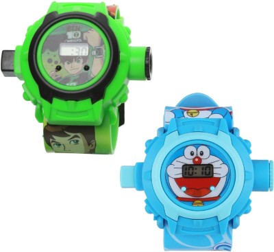 Fashion Gateway ( Ben 10 and Doraemon ) (fk67) Green::Blue Watch  - For Boys & Girls   Watches  (Fashion Gateway)