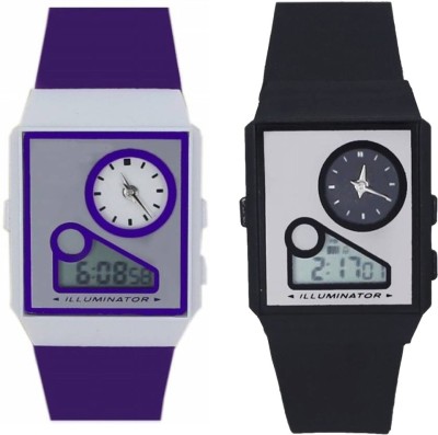 Arihant Retails Analog&Digital watch with Stopwatch Feature Purple::Black (Pack of 2) Watch  - For Boys & Girls   Watches  (Arihant Retails)