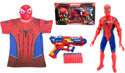 

HALO NATION Spiderman PlaySet with Spidy Costume, Action Figure , Mask and a Gun(Red)