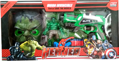 

VShine Avengers HULK Play set with Hulk T-Shirty, Action Figure , Mask + Gun(Green)