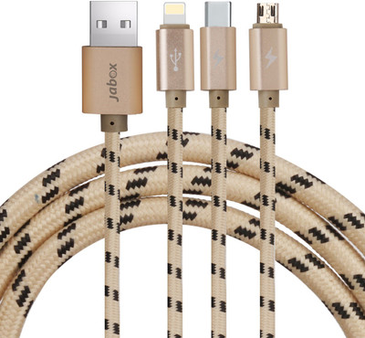 Jabox Premium Lightening and Micro and Type C 1.2 m nylon Micro USB Cable(Compatible with Mobiles, Tablets, Cameras and Hard Discs, Gold, One Cable) Jabox Premium Lightening and Micro and Type C 1.2 m nylon Micro USB Cable(Compatible with Mobiles, Tablets, Cameras and Hard Discs, Gold, One Cable)