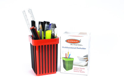 

bambalio 2 Compartments Plastic 2-in-1 Multifunctional Pen Stand / Pen Holder & Desktop Organizer (1 Piece) Assorted Color BPH-04(Red, Black)
