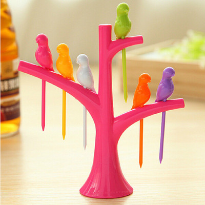 

Meenamart Tree and Birds Plastic Fruit Fork Set(Pack of 6)