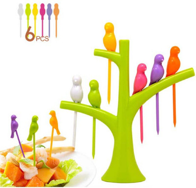 

Meenamart Tree and Birds Plastic Fruit Fork Set(Pack of 6)