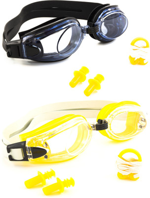 

Hrinkar Adjustable Eye Protection With Ear Plugs & Nose Clip (2 pcs Combo) - HSWCMB0011 Swimming Goggles(Black, Yellow)