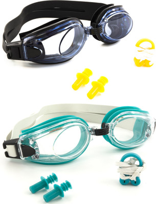 

Hrinkar Adjustable Eye Protection With Ear Plugs & Nose Clip (2 pcs Combo) - HSWCMB0011 Swimming Goggles(Black, Green)