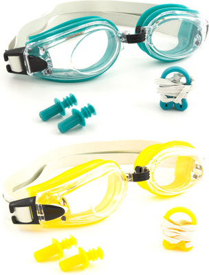 

Hrinkar Adjustable Eye Protection With Ear Plugs & Nose Clip (2 pcs Combo) - HSWCMB0011 Swimming Goggles(Green, Yellow)