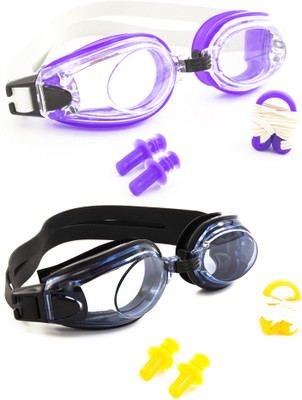 

Hrinkar Adjustable Eye Protection With Ear Plugs & Nose Clip (2 pcs Combo) - HSWCMB0011 Swimming Goggles(Purple, Black), Black;purple