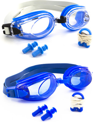

Hrinkar Adjustable Eye Protection With Ear Plugs & Nose Clip (2 pcs Combo) - HSWCMB0011 Swimming Goggles(Blue, Blue)