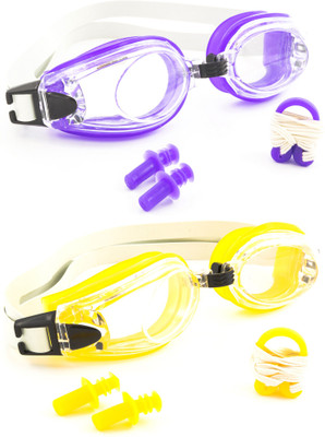 

Hrinkar Adjustable Eye Protection With Ear Plugs & Nose Clip (2 pcs Combo) - HSWCMB0011 Swimming Goggles(Purple, Yellow)
