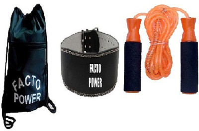 

FACTO POWER BACK PACK BAG, LEATHER FITNESS BELT AND BEARING ORANGE COLOR SKIPPING ROPE Gym & Fitness Kit