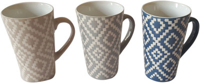 

botle buhle 2587STONE Ceramic Mug(200 ml, Pack of 3), Beige;blue;grey