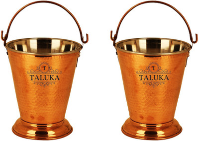 

Taluka (5" x 6" inches approx) Handmade Copper Steel Serving Bucket ||400 ml Each|| Dish Serving Restaurant Ware Hotel Home Pot 0.8 L(Copper, Non-stick, Induction Bottom), Brown