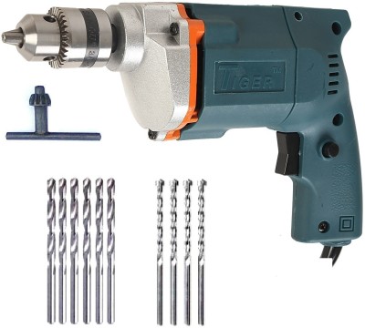 TIGER 10mm Electric Drill Machine with 6 HSS & 4 Masonry Bits Power & Hand Tool Kit(11 Tools)