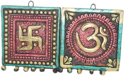 

Sarvsiddhi Terracotta Antique Finish Swastik Om Door Hanging Decorative Showpiece - 15 cm(Terracotta, Multicolor)