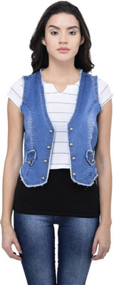 Ladybird Sleeveless Self Design Women Denim Jacket