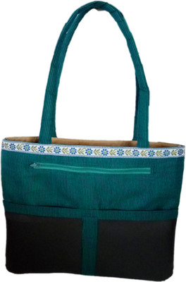 

auk Women Casual Green, Black Cotton Tote, Black;green