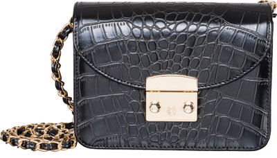 

peaubella Women Evening/Party Black Leatherette Sling Bag