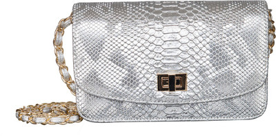

peaubella Women Evening/Party Silver Leatherette Sling Bag