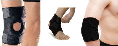 

GB Pack Of Knee Elbow & Ankle Support (Free Size, Black)