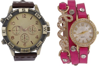 declasse chronograph pattern big size dial brown direction with love bracelet party wear diamond studded Analog Watch  - For Couple   Watches  (Declasse)