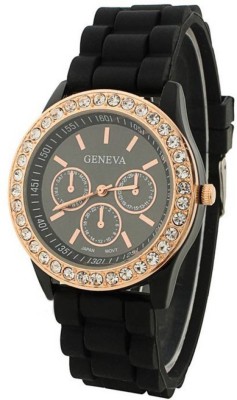 Keepkart Geneva Black Silicon Strap Stylish Analouge Watch For Woman And Girls Watch  - For Girls   Watches  (Keepkart)