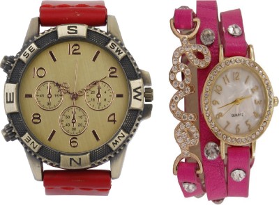 COSMIC chronograph pattern big size dial RED DIRECTION WITH LOVE BRACELET PARTY WEAR DIAMOND STUDDED Analog Watch  - For Couple   Watches  (COSMIC)