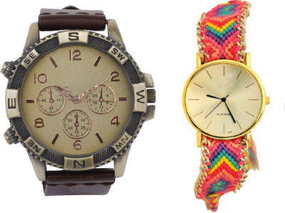 

COSMIC CHRONOGRAPH PATTERN BIG SIZE DIAL brown direction with rose gold and golden dial combo of two Watch - For Couple