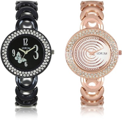 LEGENDDEAL New LR201-202 Exclsive Diamond Studed Black - Rose Gold Best Stylish Combo Analog Watch  - For Girls   Watches  (LEGENDDEAL)