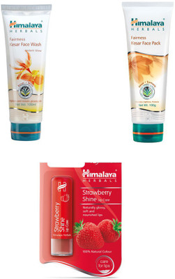 

Himalaya fairness kesar face wash, fairness kesae face pack, strawberry lip balm(Set of 3)