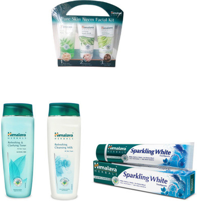 

Himalaya Pure Skin Neem Facial Kit, Refreshing & Clarifying Toner, Refreshing Cleansing Milk, Toothpaste(Set of 4)