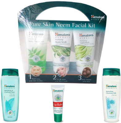 

Himalaya Pure Skin Neem Facial Kit, Refreshing & Clarifying Toner, Refreshing Cleansing Milk, Lip Balm(Set of 4)