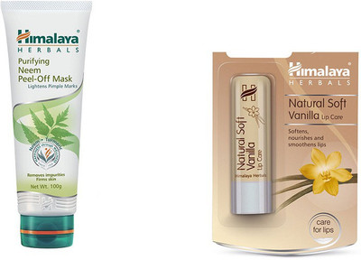 Himalaya Purifying Neem Peel Off Mask, Natural Soft Vanilla Lip Care(Set of 2)