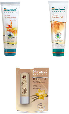

Himalaya fairness kesar face wash, fairness kesar face pack, natural soft vanilla lip balm(Set of 3)