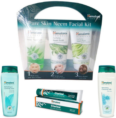 

Himalaya Pure Skin Neem Facial Kit, Refreshing & Clarifying Toner, Refreshing Cleansing Milk, Clarian Anti Acne Cream(Set of 4)