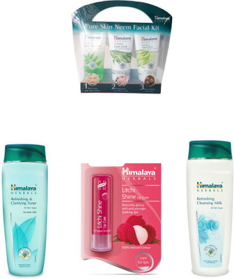 

Himalaya Pure Skin Neem Facial Kit, Refreshing & Clarifying Toner, Litchi Shine Lip Care, Refreshing Cleansing Milk(Set of 4)