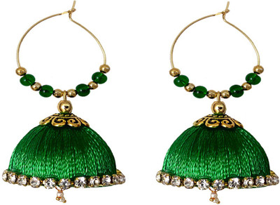 Green silk thread deals earrings