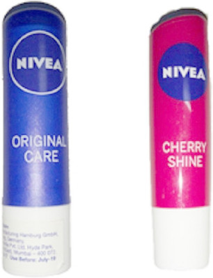 

Nivea CHERRY SHINE LIP BALM 4.8GM + ORIGINAL CARE LIP BALM 4.8GM CHERRY(Pack of: 2, 4.8 g)
