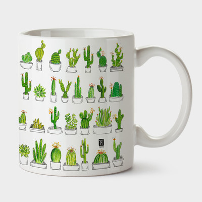 

Tathya Cactus Ceramic Mug(350 ml), White