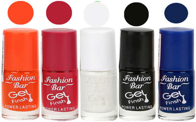 

Fashion Bar Gel Finish Exclusive Nail Polish Combo Set Orange, Red, White, Black, Blue(Pack of 5)
