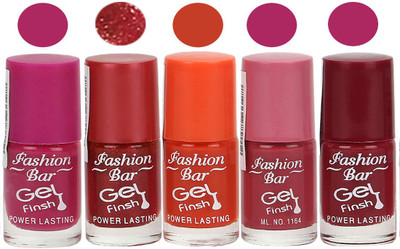 

Fashion Bar Gel Finish Exclusive Nail Polish Combo Set Purple, Red, Orange, Pink, Brown(Pack of 5)