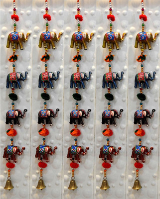

ROYAL ARTS AND CRAFTS Handmade Rajasthani Elephant Hanging Door Pake Of-5 Decorative Showpiece - 12 cm(Paper Mache, Multicolor)
