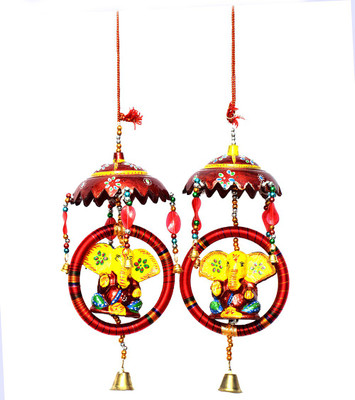 

ROYAL ARTS AND CRAFTS Handmade Rajasthani Umbrella With Kada Ganesh Door Hanging Pake Of-2 Decorative Showpiece - 10 cm(Paper Mache, Multicolor)