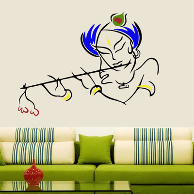 Asmi Collections 85 cm Beautiful Colorful Krishna with Flute Removable Sticker(Pack of 1)