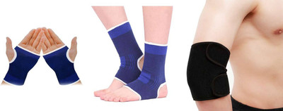 

GB Best Cotton Palm, Elbow & Ankle Support (Free Size, Blue, Black), Black;blue