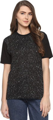 69GAL Printed Women Round Neck Black T-Shirt Flipkart