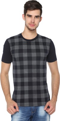 SHAUN Checkered Men Round Neck Black T-Shirt